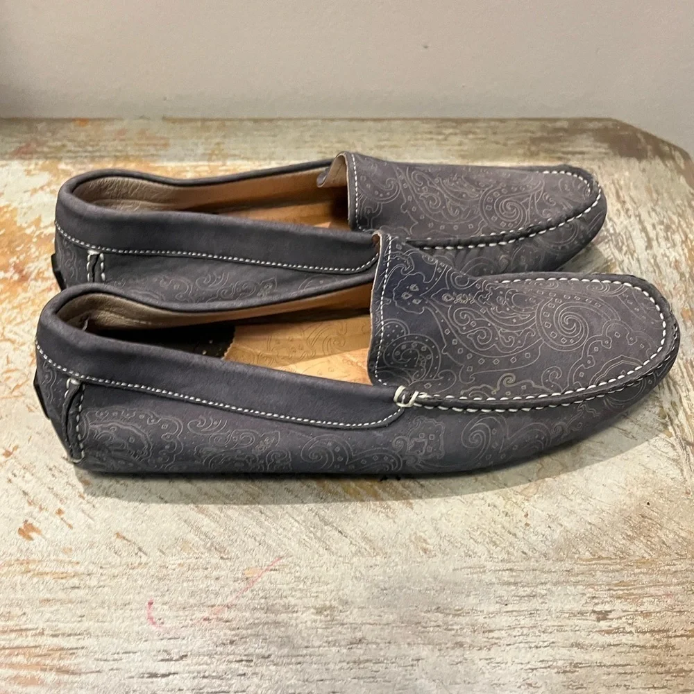 Robert Graham Soprano Paisley Gray‎ Embossed Mens Size 9 Leather Slip On